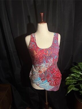 EUC Zen Knits Floral Burst Scoop Neck Tank Top - Red & Blue  Size XS
